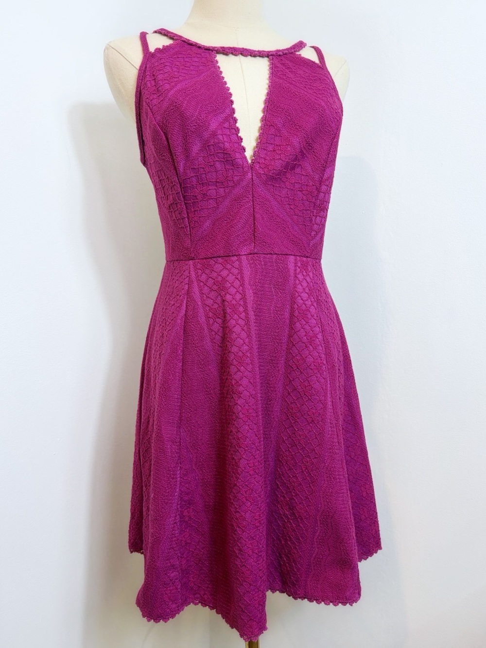 Free People Plum Fuchsia Lace Miss Connections Dress Crochet Lace Fit & Flare